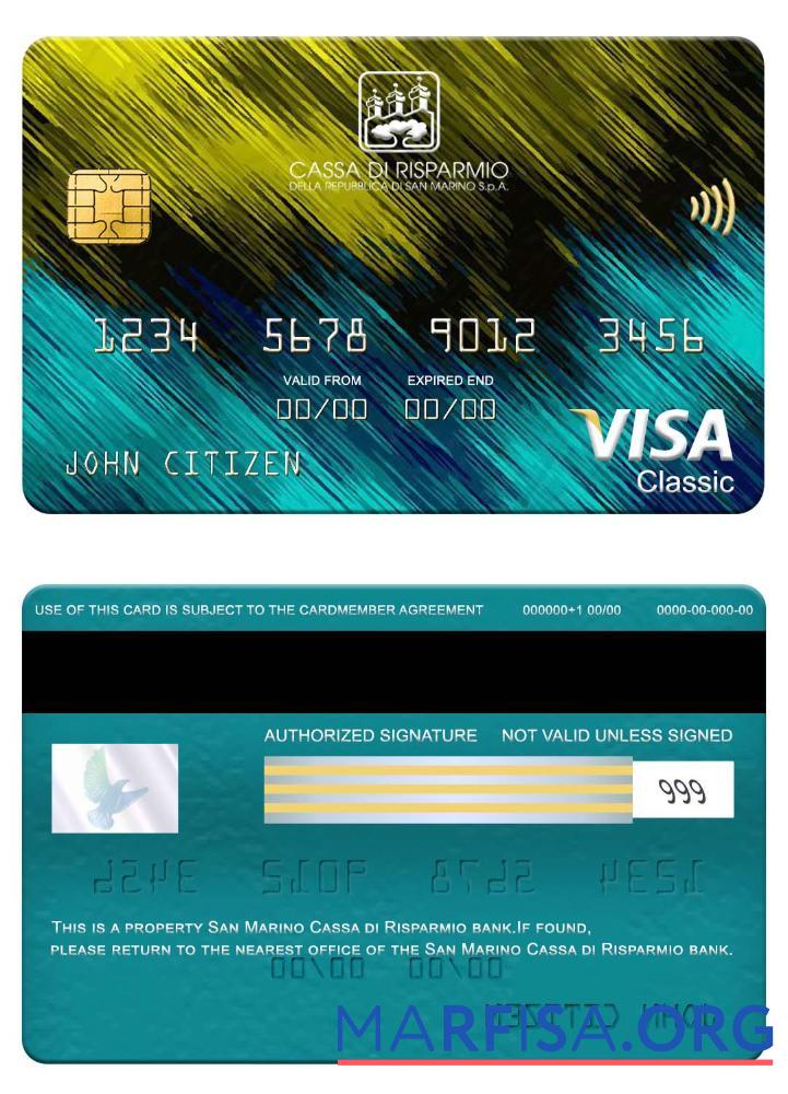 Printable San Marino Cassa di Risparmio bank visa classic card sample